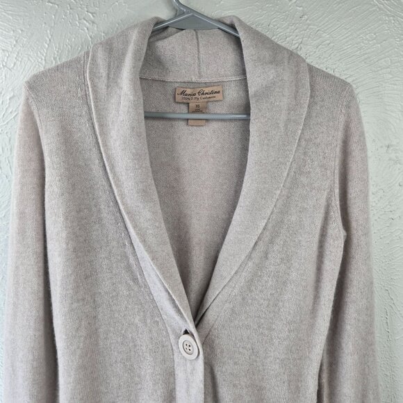 Cashmere Cardigan Sweater XS Long Line Shawl Collar One Button Preppy Minimalist - Picture 3 of 12